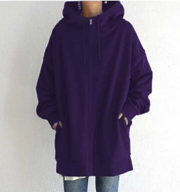Dunkellila Winter-Kapuzenpullover mit Reißverschluss
