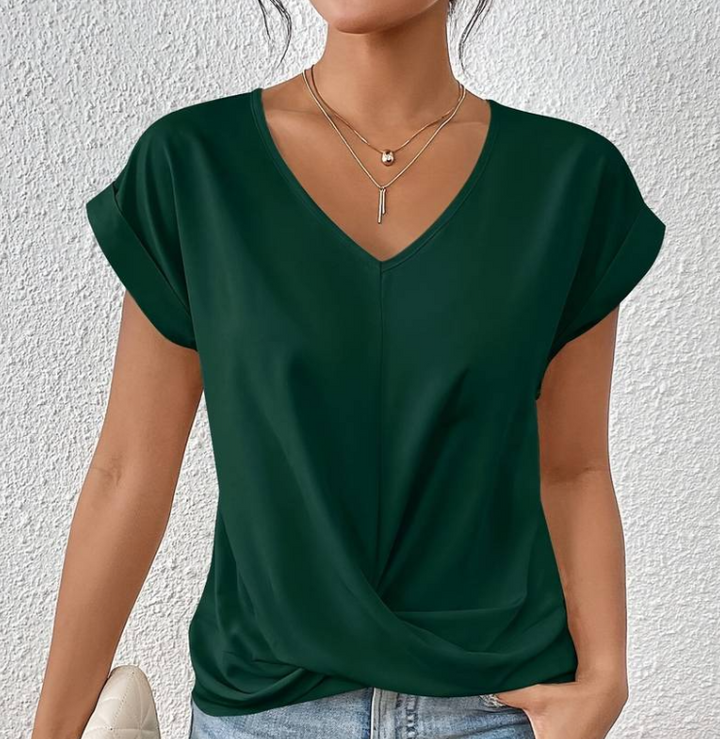 Damen V-Neck Bluse mit kurzen Ärmeln – Élovi