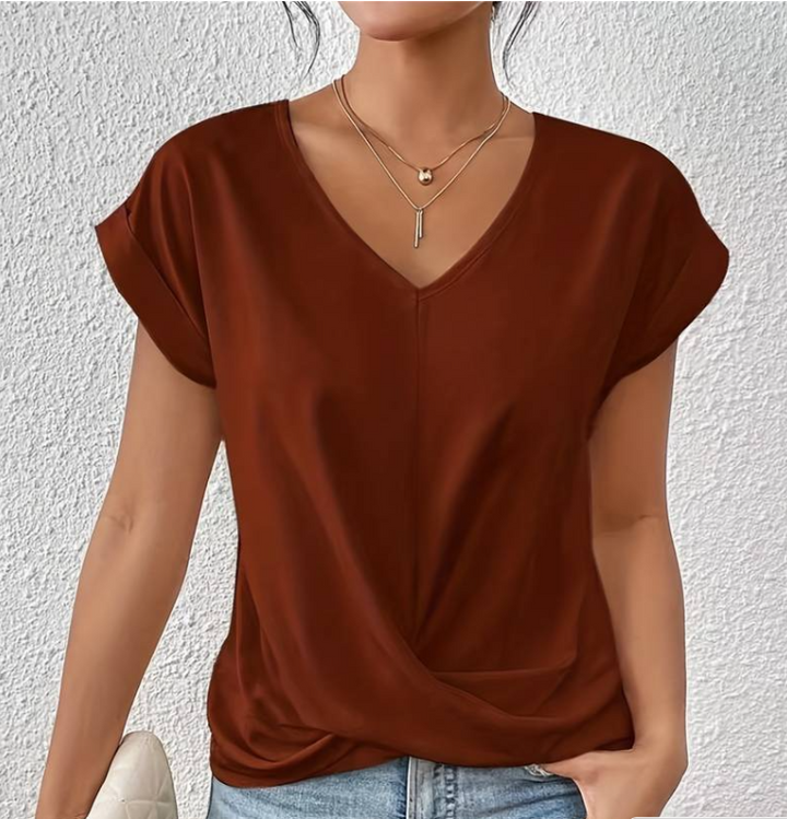 Damen V-Neck Bluse mit kurzen Ärmeln – Élovi