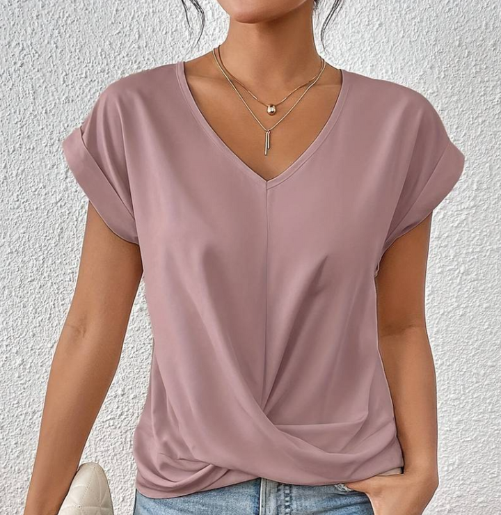 Damen V-Neck Bluse mit kurzen Ärmeln – Élovi