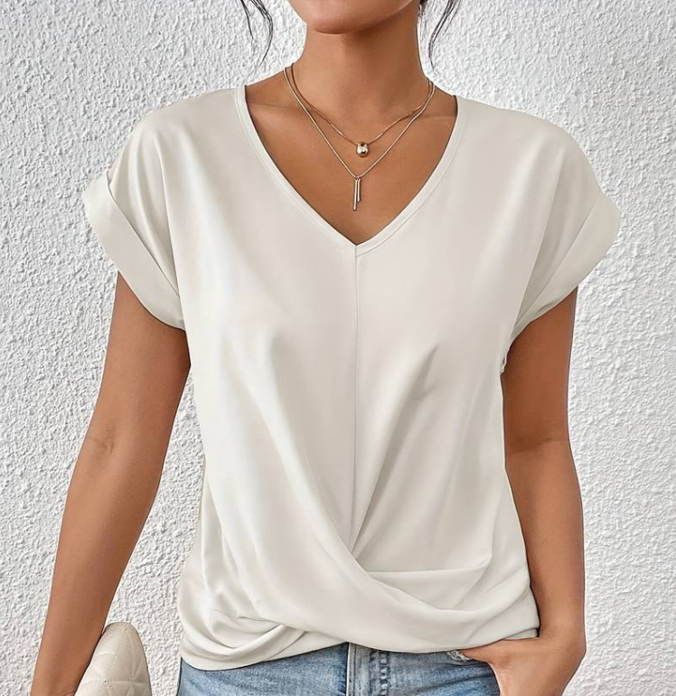 Damen V-Neck Bluse mit kurzen Ärmeln – Élovi