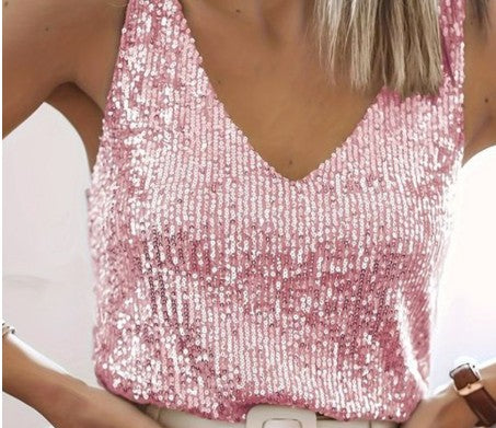 Echoarchiv | Damen Glitter Pailletten V-Ausschnitt Top Ärmelloses Shirt Top für Frauen