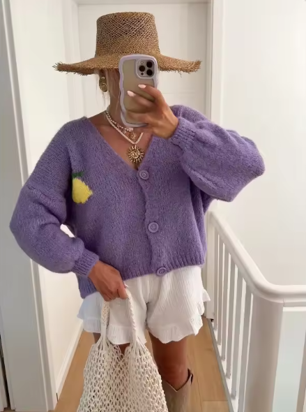 Echoarchiv | Strickpullover mit Zitronenprint für Damen