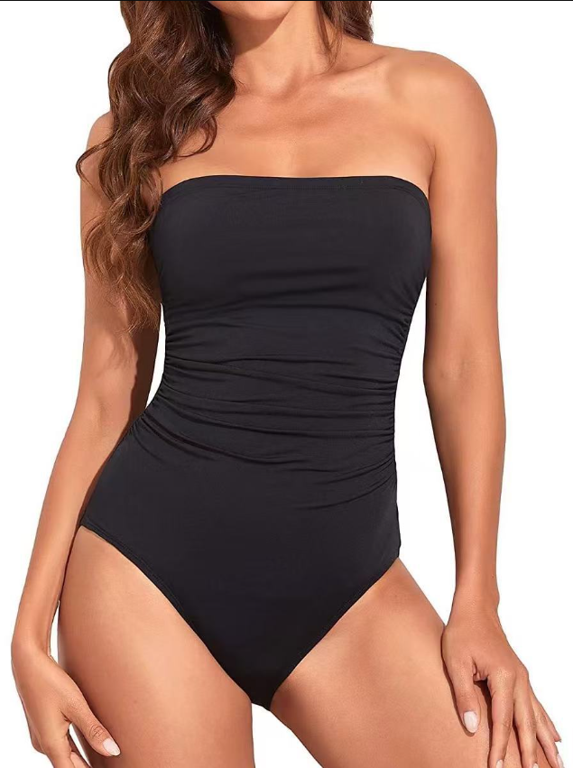 Echoarchiv | Trägerlose Einteiler Bikini für Frauen Bauchkontrolle Bandeau Badeanzüge Rüsche Schlankend Badebekleidung