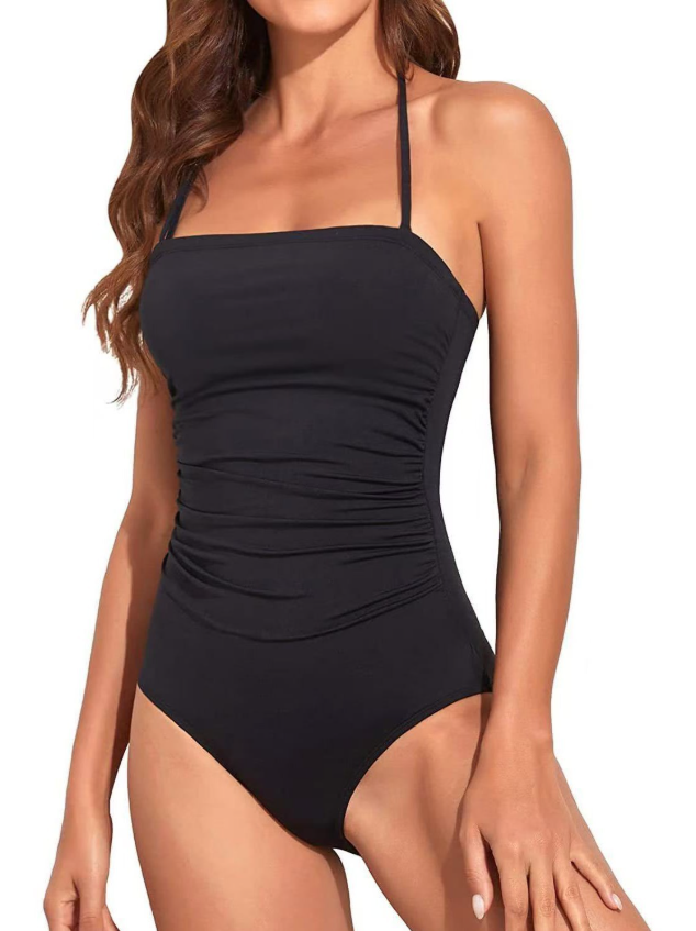 Echoarchiv | Trägerlose Einteiler Bikini für Frauen Bauchkontrolle Bandeau Badeanzüge Rüsche Schlankend Badebekleidung