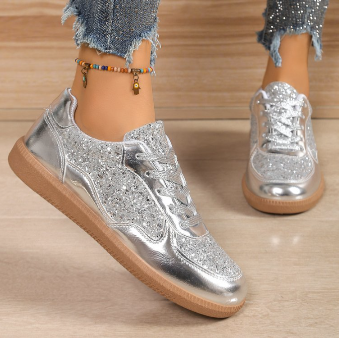 Damen Modische Sneaker mit Schimmerndem Obermaterial und Rutschfester Sohle Echoarchiv