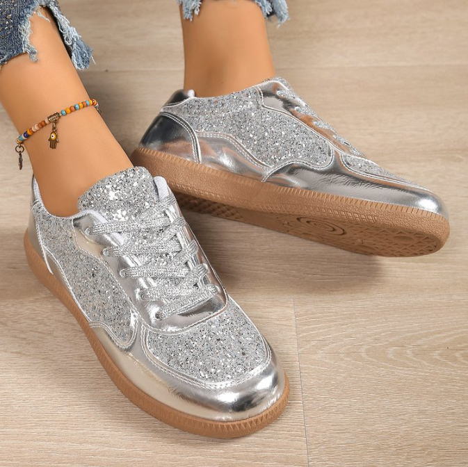 Damen Modische Sneaker mit Schimmerndem Obermaterial und Rutschfester Sohle Echoarchiv