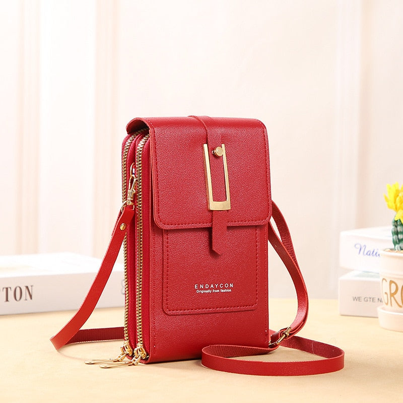 Echoarchiv | Leder Smartphone Clutch Damen Handtasche mit Touchscreen-Fenster