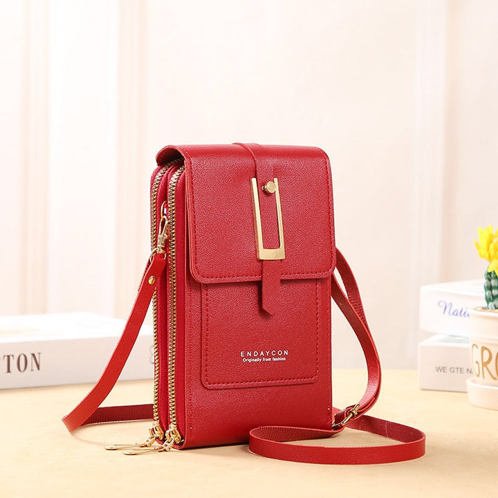 Echoarchiv | Leder Smartphone Clutch Damen Handtasche mit Touchscreen-Fenster