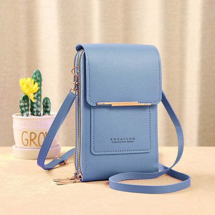 Echoarchiv | Leder Smartphone Clutch Damen Handtasche mit Touchscreen-Fenster
