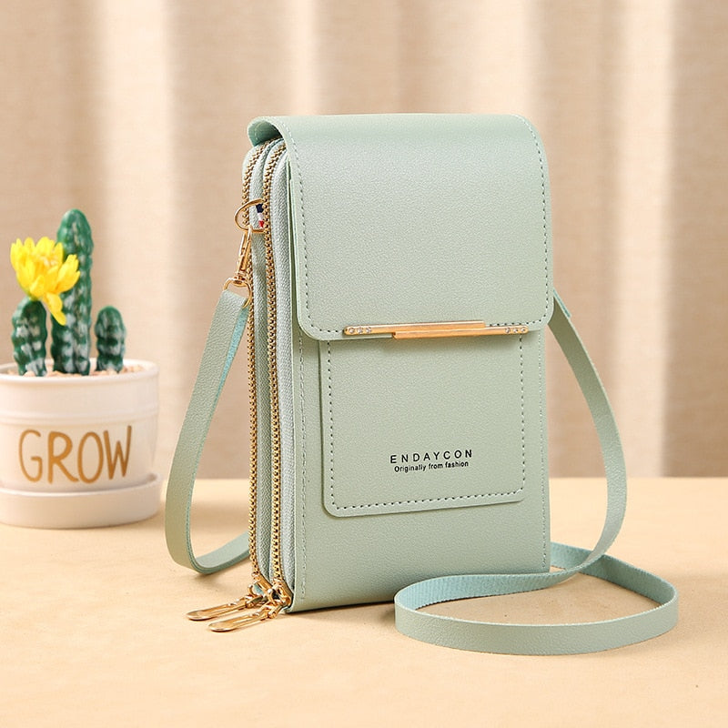 Echoarchiv | Leder Smartphone Clutch Damen Handtasche mit Touchscreen-Fenster