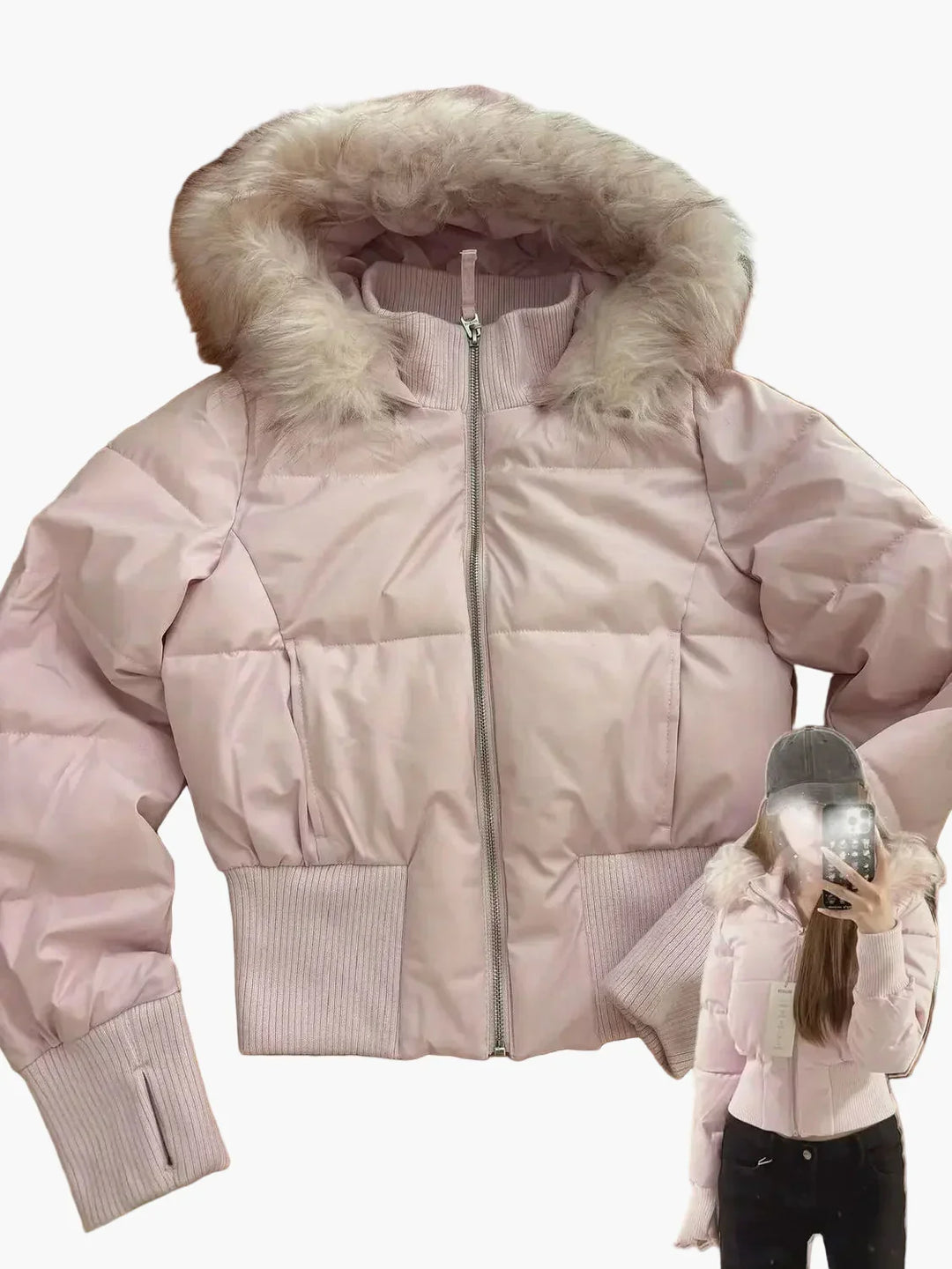 Echoarchiv | Winterjacke mit Kapuze und Fellkragen - Modische, Taillierte Übergangsjacke für Herbst und Winter