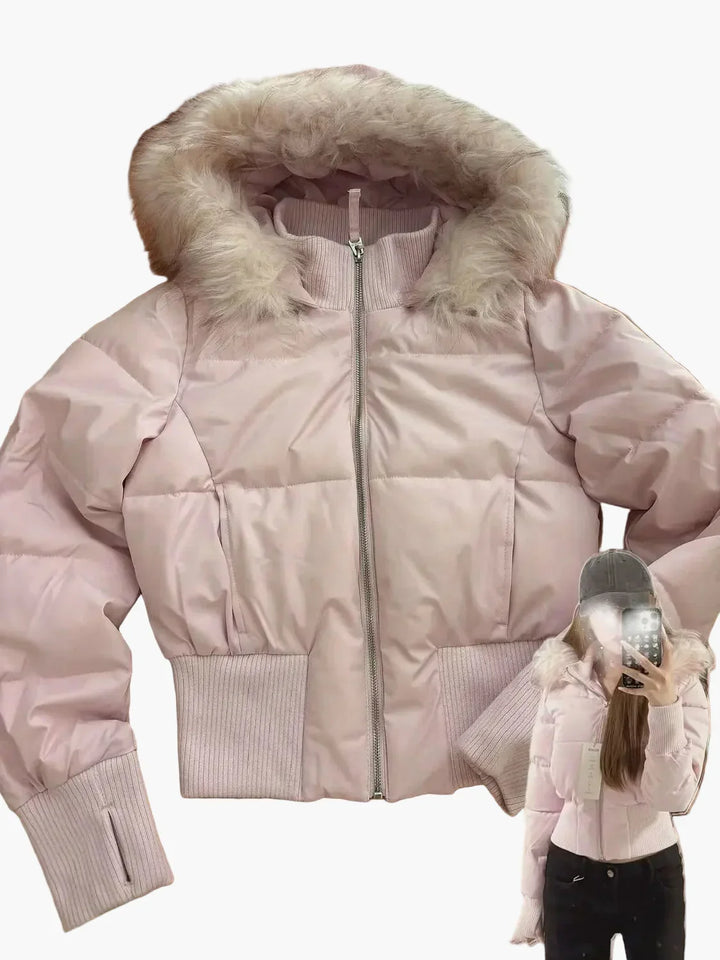 Echoarchiv | Winterjacke mit Kapuze und Fellkragen - Modische, Taillierte Übergangsjacke für Herbst und Winter