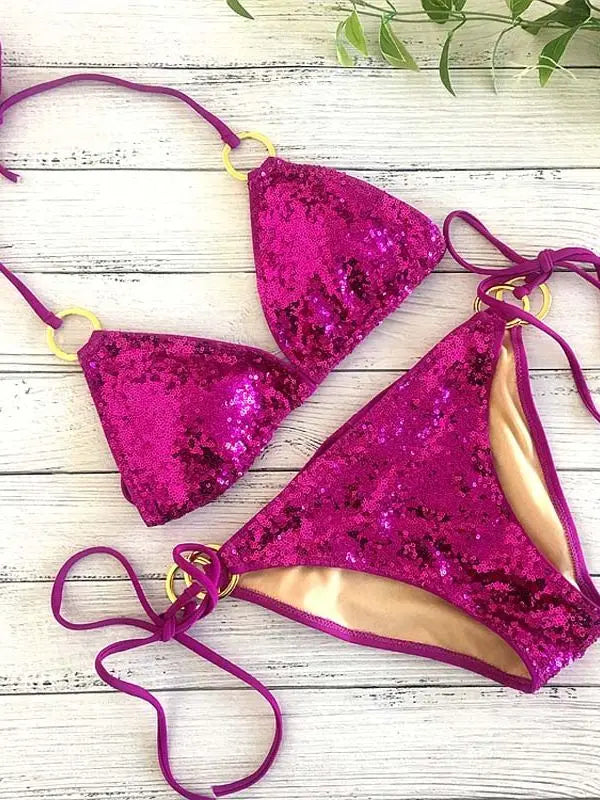 Echoarchiv | Neu Sexy Bikinis Pailletten Goldfarbe Frauen Bandage Bikini Set Push-Up Vorgepolsterter Bh BadEchoarchivnzug Set BadeEchoarchiv