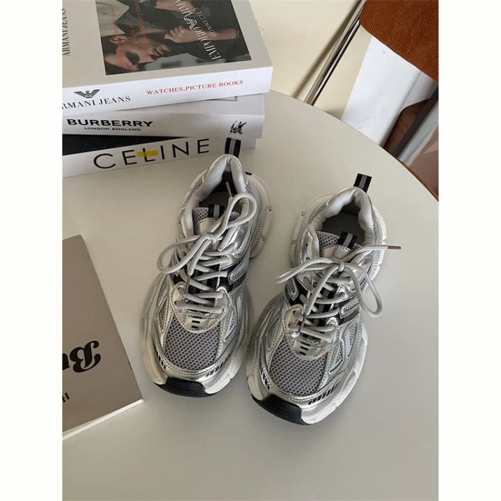 Echoarchiv | Chunky Mesh Sneaker Damen Bequeme & Sportliche Schuhe mit Trendiger Sohle, Grau