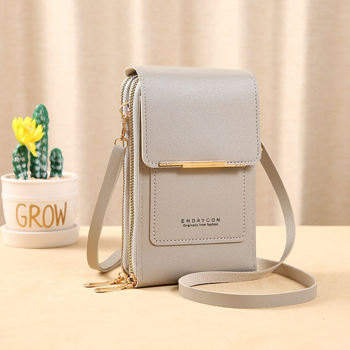 Echoarchiv | Leder Smartphone Clutch Damen Handtasche mit Touchscreen-Fenster