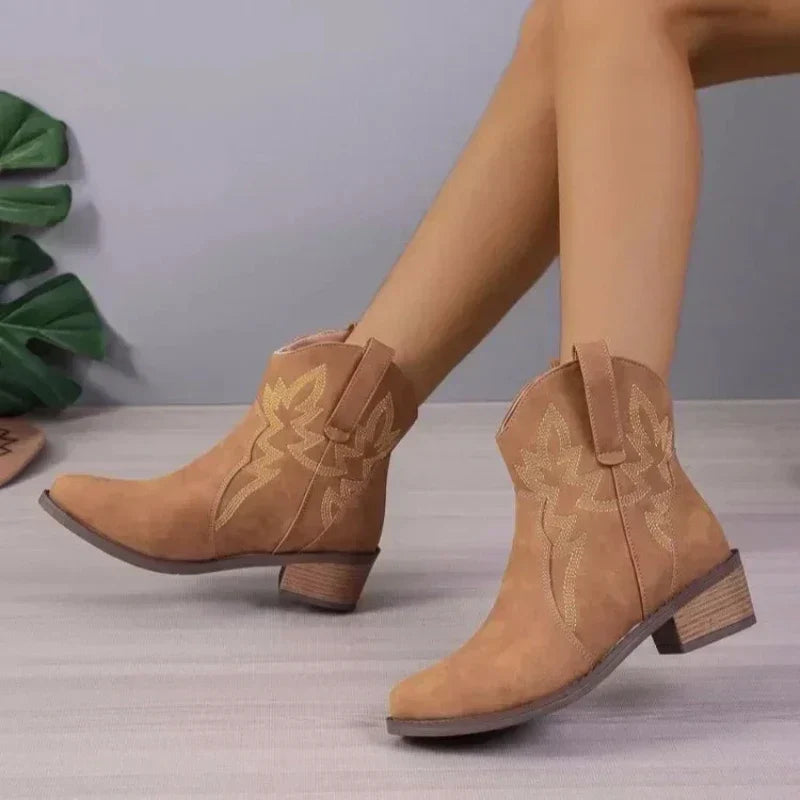 Echoarchiv - PU niedriger Absatz rutschfeste Damen Cowboystiefel