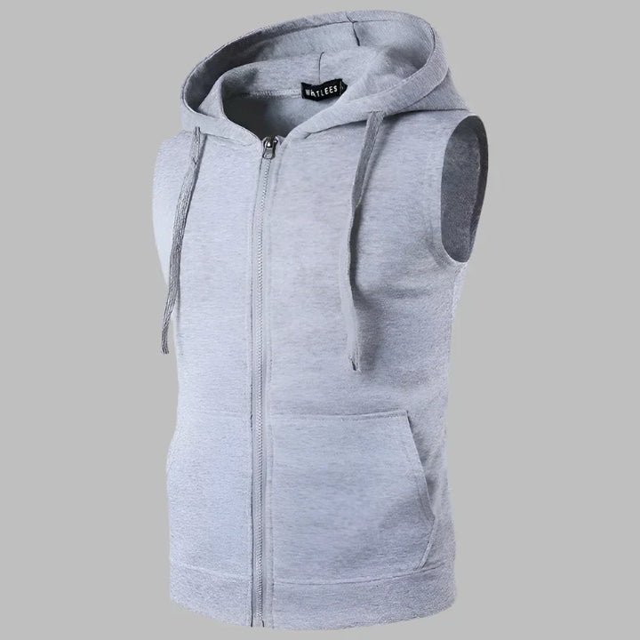 Echoarchiv | Ärmelloser Herrenpullover mit Reißverschluss und Kapuze