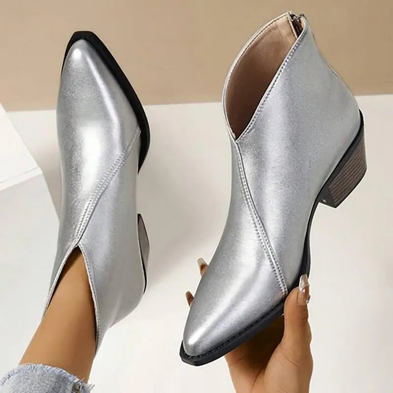 Damen Leder Stiefeletten mit Spitzer Spitze & PlatEchoarchivuabsatz | Echoarchiv