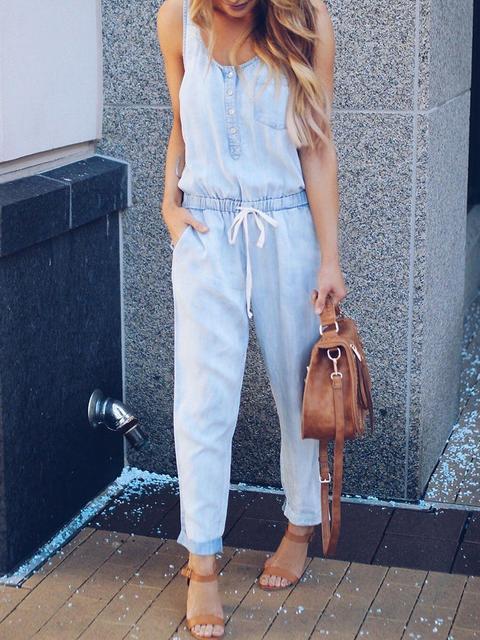 Echoarchiv | Slim Ärmellos Taille Denim Jumpsuit