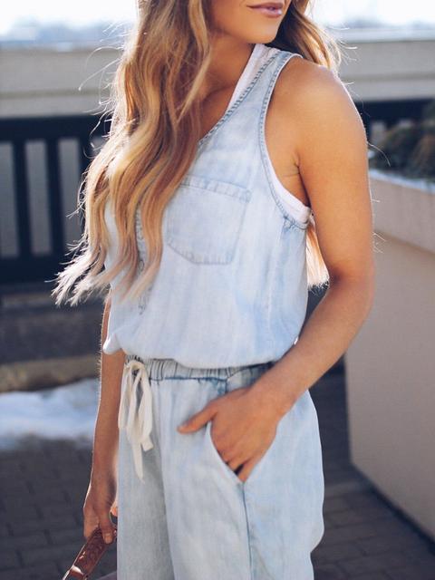 Echoarchiv | Slim Ärmellos Taille Denim Jumpsuit