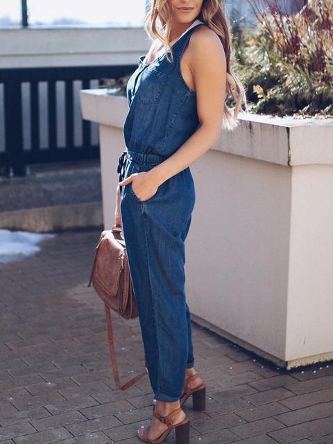 Echoarchiv | Slim Ärmellos Taille Denim Jumpsuit