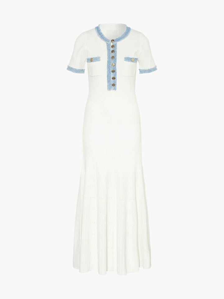 Echoarchiv | Maxi-Kleid - Dekorative Strick mit Fransen-Denim-Einsatz