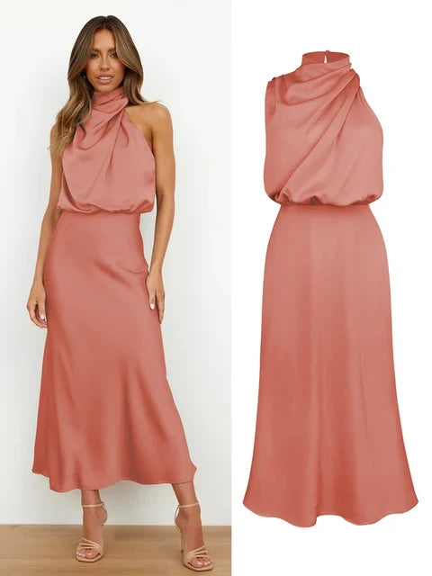 Elegantes Halsrisse Spaghetti Midi Kleid