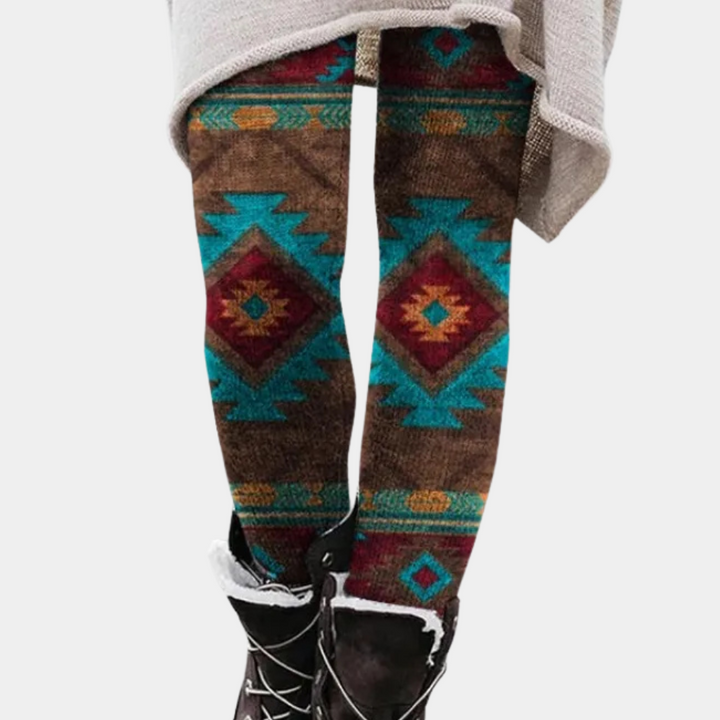 Echoarchiv | Leggings Enganliegend Weicher und Atmungsaktiver Strick Geometrisches Muster Vollständig Länglich