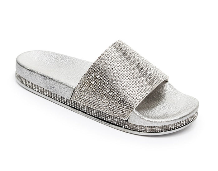 Echoarchiv | Kristall Diamant Slides mit Besatz Sandalen