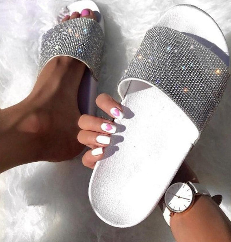 Echoarchiv | Kristall Diamant Slides mit Besatz Sandalen
