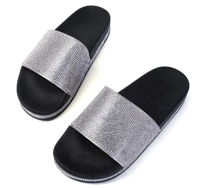 Echoarchiv | Kristall Diamant Slides mit Besatz Sandalen