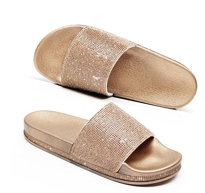 Echoarchiv | Kristall Diamant Slides mit Besatz Sandalen
