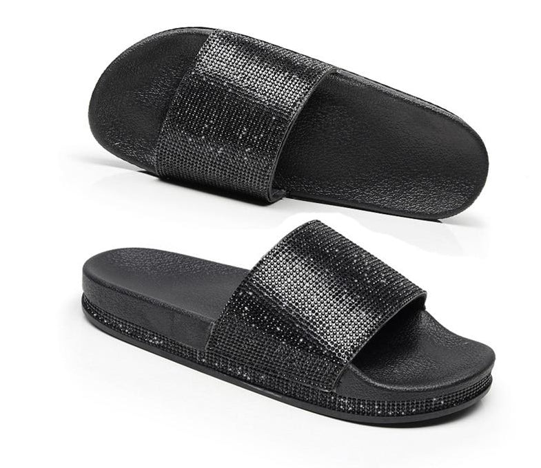 Echoarchiv | Kristall Diamant Slides mit Besatz Sandalen