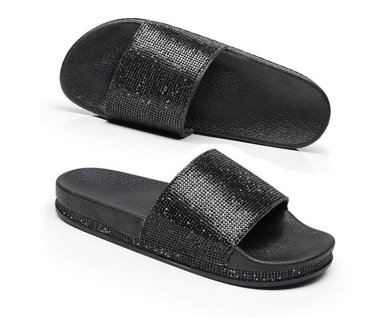 Echoarchiv | Kristall Diamant Slides mit Besatz Sandalen