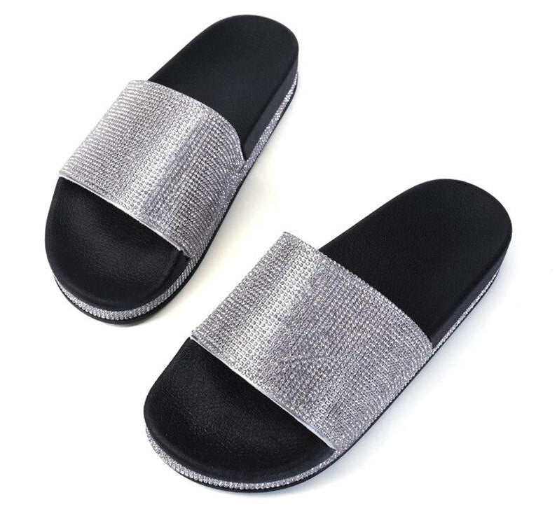 Echoarchiv | Kristall Diamant Slides mit Besatz Sandalen