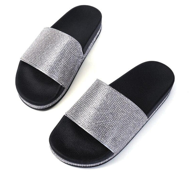 Echoarchiv | Kristall Diamant Slides mit Besatz Sandalen
