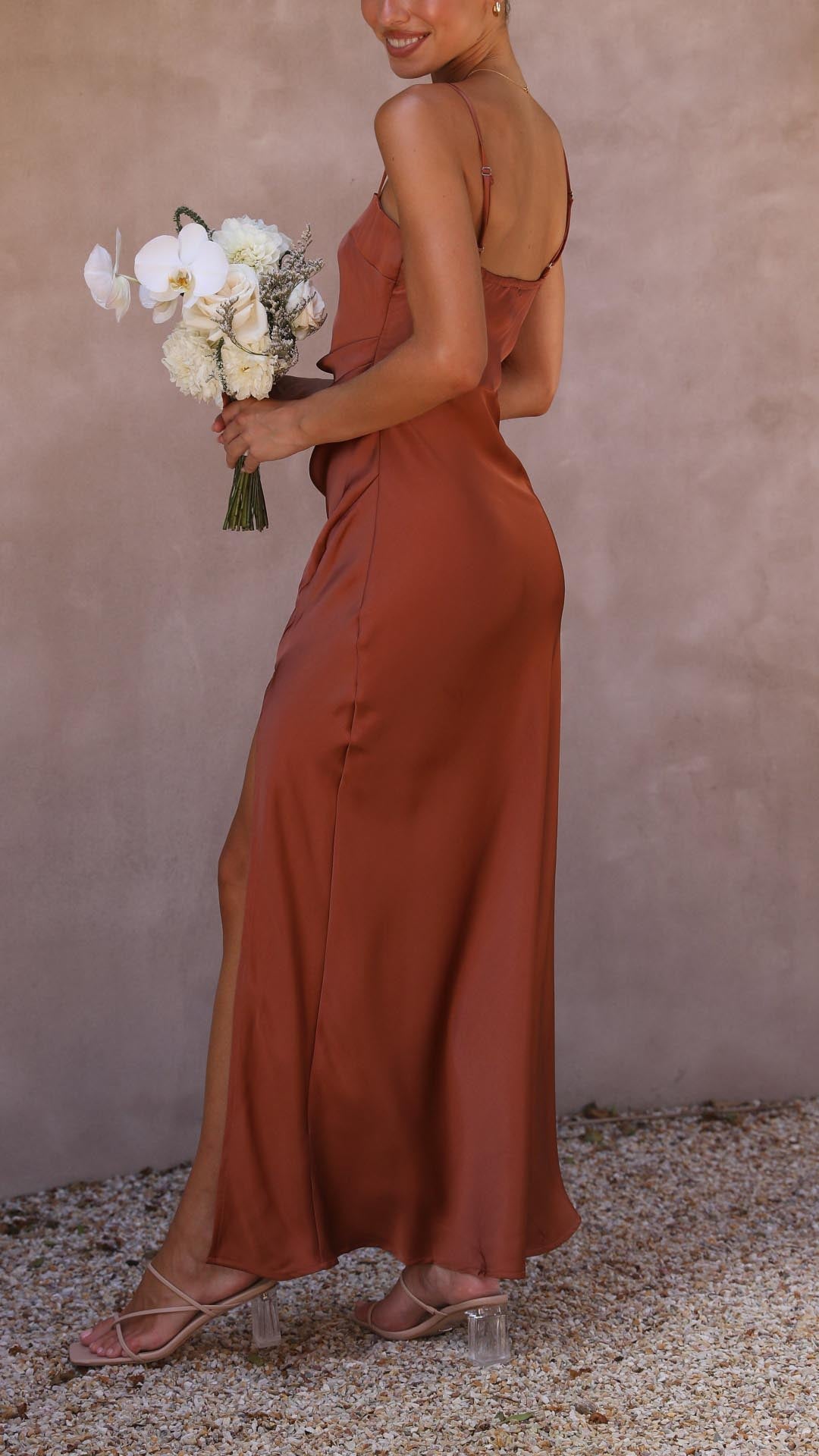 Echoarchiv | Quadrat-Ausschnitt Satin Plissiertes Maxikleid