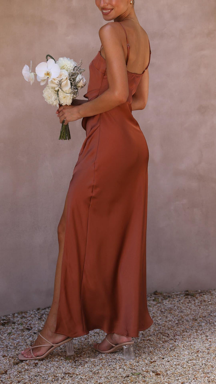 Echoarchiv | Quadrat-Ausschnitt Satin Plissiertes Maxikleid
