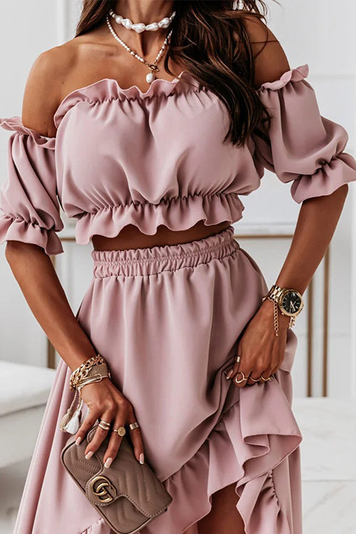 Echoarchiv | Flügel Off Shoulder Crop Unregelmäßigkeit Rock Set