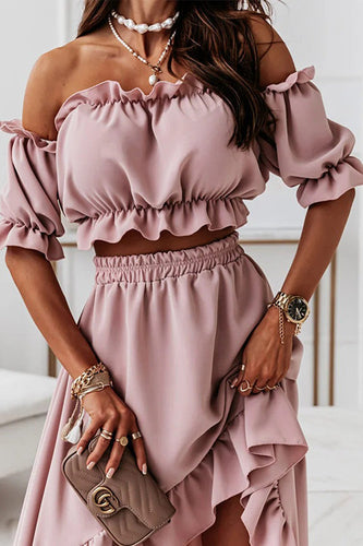Echoarchiv | Flügel Off Shoulder Crop Unregelmäßigkeit Rock Set