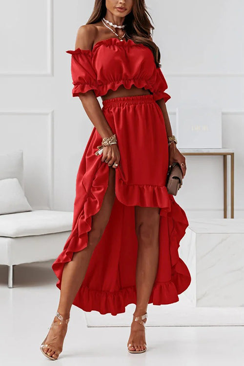 Echoarchiv | Flügel Off Shoulder Crop Unregelmäßigkeit Rock Set