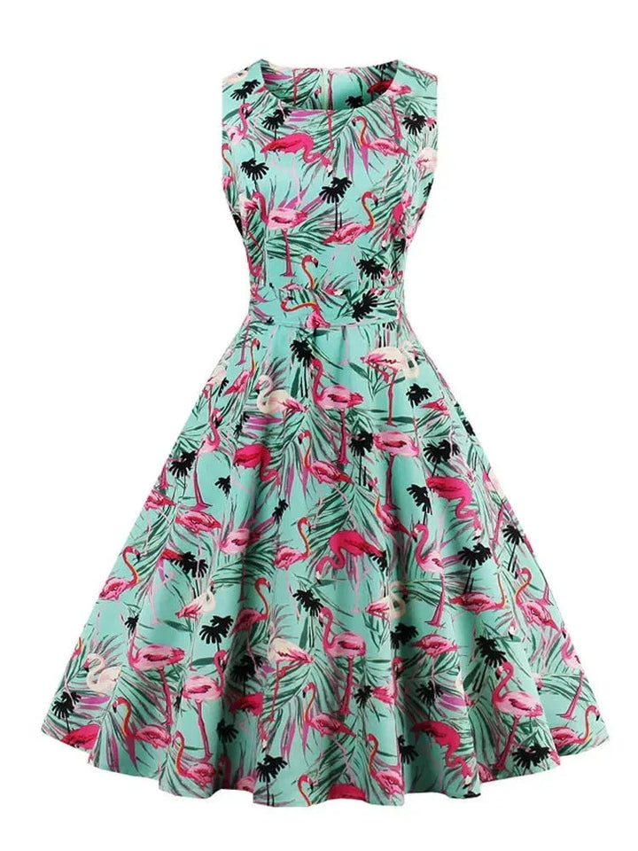 Retro-Kleid mit Flamingodruck
