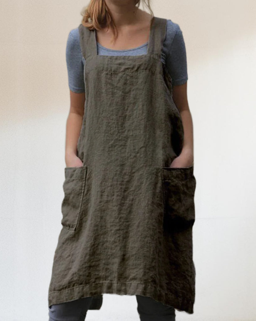 Echoarchiv | Baumwoll-Leinen Schürzenkleid mit Taschen