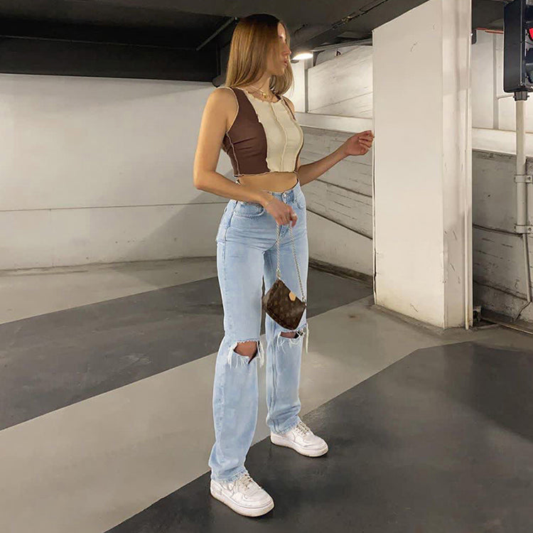 Echoarchiv | Damen JEchoarchivnshose mit Lockerer Passform Zerrissen Weites Bein Hohe Taille Lassige Baggy JEchoarchivn