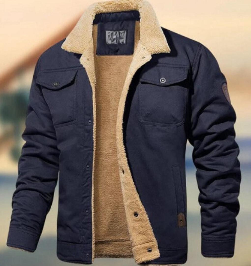 Gefütterte Jacke Für Männer Mit Knopfverschluss Und Taschen – Taviero