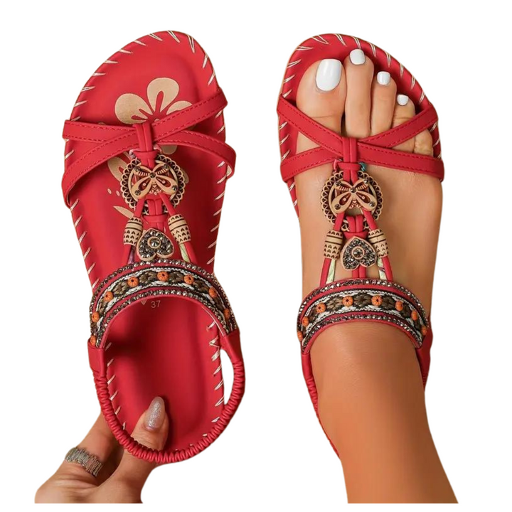 Echoarchiv | Flache Sandalen Boho Strass Schmetterling