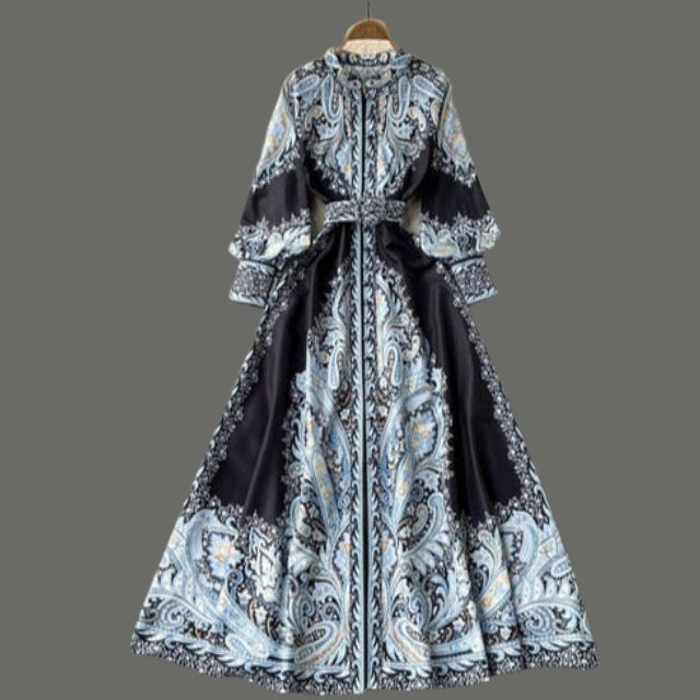 A-Linienkleid mit Gürtel und Blumenmuster