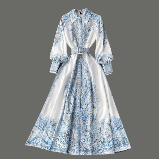 A-Linienkleid mit Gürtel und Blumenmuster