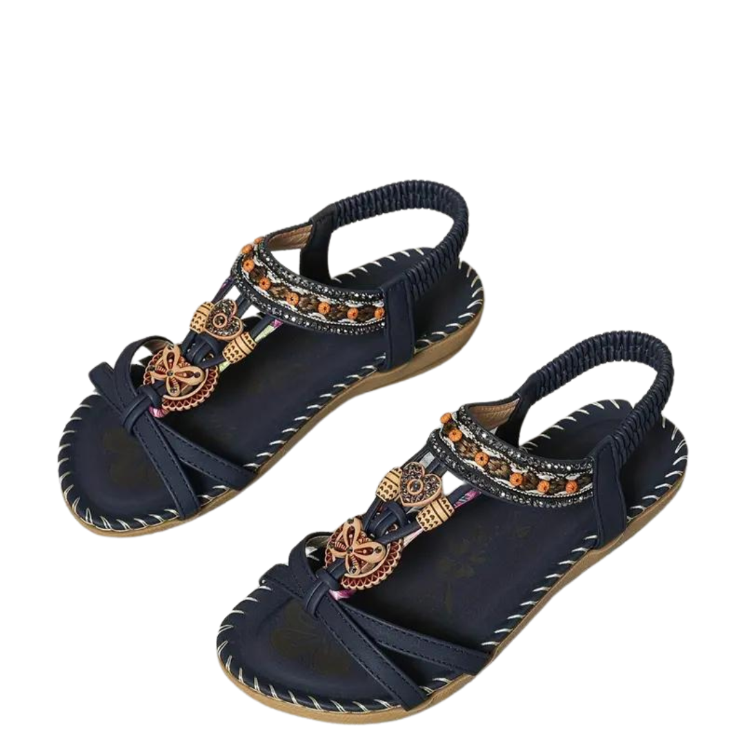 Echoarchiv | Flache Sandalen Boho Strass Schmetterling